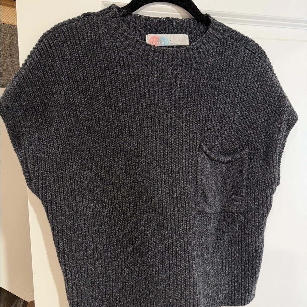 Free People Dark Gray Ribbed Short Sleeve Tee